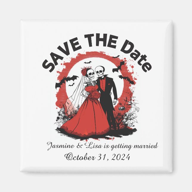 Red Halloween Wedding Save the Date Magnet (Front)