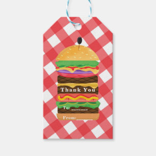Red Hamburger Summer Cookout Barbecue BBQ Party Gift Tags
