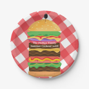 Red Hamburger Summer Cookout Barbecue Party Custom Paper Plate