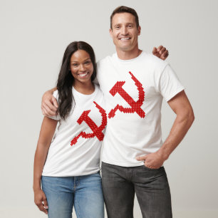 Red Hammer and Sickle Symbol Cross Stitch Design T-Shirt