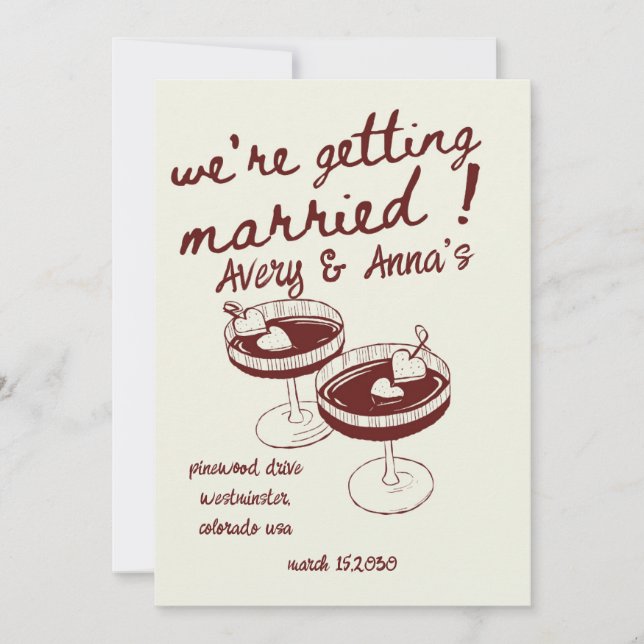 Red Hand Draw Wedding Whimsical  Invitation (Front)