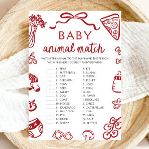 Red Hand Drawn Baby Animal Match Baby Shower Game Invitation