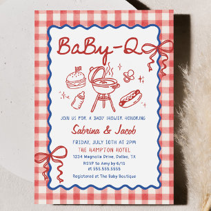 Red Hand Drawn BaBy-Q Baby Shower Party Invitation