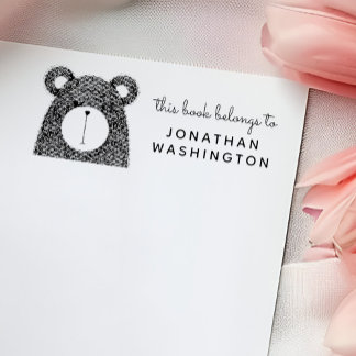 Red Hand-drawn Bear This Book Belongs To Name Self-inking Stamp