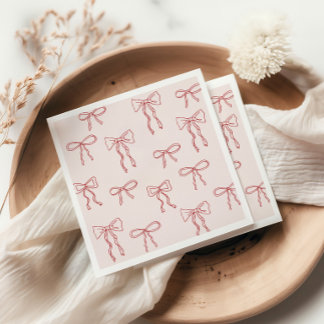 Red Hand Drawn Boho Bows Pink Baby Shower Napkin