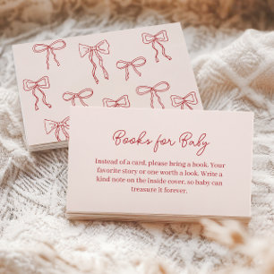 Red Hand Drawn Boho Bows Pink Books for Baby Enclosure Card