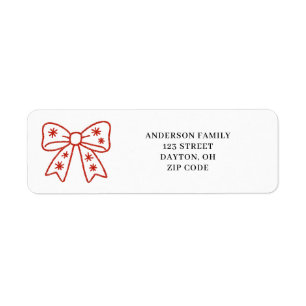 Red Hand Drawn Bow Christmas Return Address Label