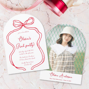 Red Hand Drawn Bow Photo Arch Graduation Party Invitation