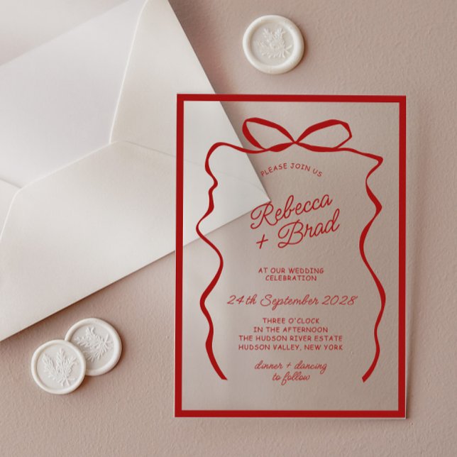 Red Hand Drawn Bow Ribbon Sketch Wedding Acrylic Invitations (Red Hand Drawn Bow Ribbon Sketch Wedding Acrylic Invitations)