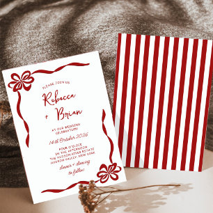 Red Hand Drawn Bow Ribbon Sketch Wedding Invitation
