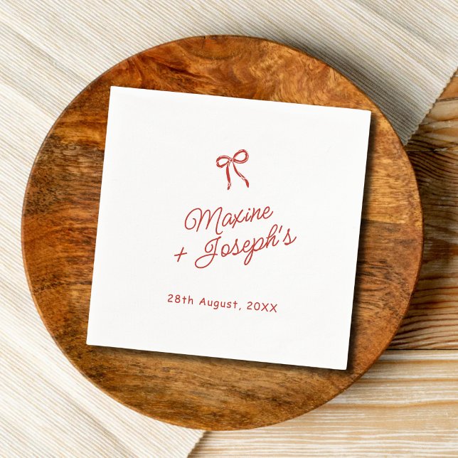 Red Hand Drawn Bow Ribbon Sketch Wedding Napkin (Red hand drawn bow ribbon wedding napkins add charming elegance to your celebration.)