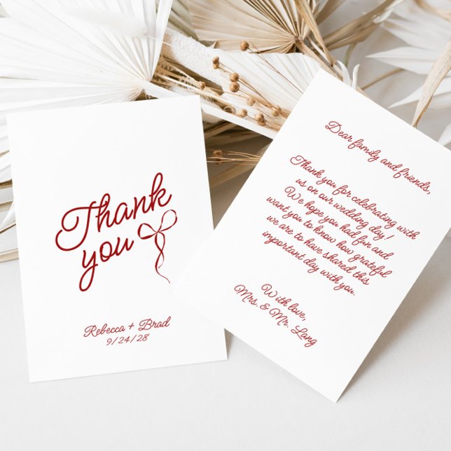 Red Hand Drawn Bow Ribbon Sketch Wedding Thank You Card (Red Hand Drawn Bow Ribbon Sketch Wedding Thank You Card)