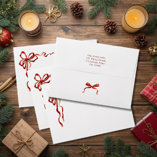 Red Hand Drawn Bow With Return Address Envelope