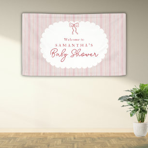 Red Hand Drawn Bows Pink Girl Baby Shower Banner