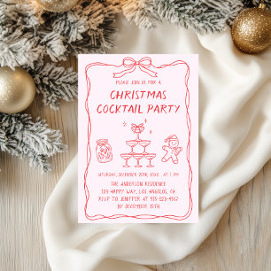 Red Hand drawn Christmas Cocktail Party    Invitation