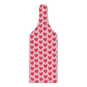 Red Hand-Drawn Doodle Hearts Pattern on Pastel Pin Cutting Board