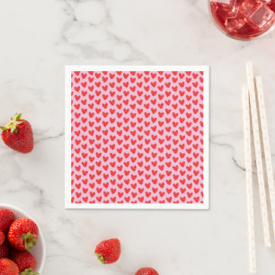 Red Hand-Drawn Doodle Hearts Pattern on Pastel Pin Napkin