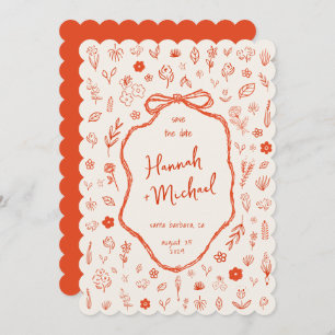 Red Hand Drawn Flowers Handwritten Spring Wedding Save The Date