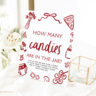 Red Hand Drawn Guess How Many Candies Baby Shower  Pedestal Sign
