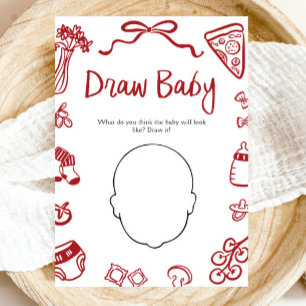 Red Hand Drawn Italian Baby Shower Draw Baby Game Invitation