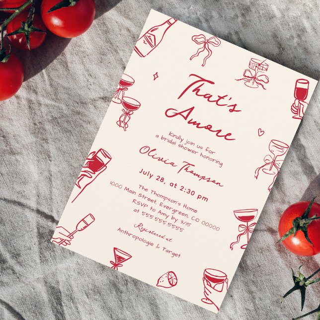 Red Hand Drawn Italian That's Amore Bridal Shower Invitation (Creator Uploaded)
