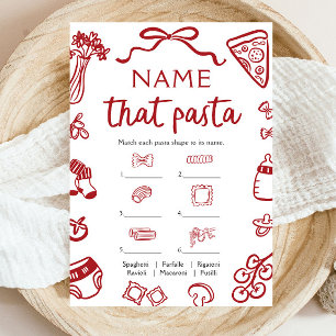 Red Hand Drawn Name That Pasta Baby Shower Game Invitation