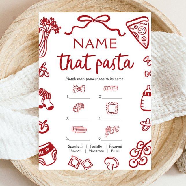 Red Hand Drawn Name That Pasta Baby Shower Game Invitation (Creator Uploaded)