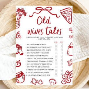 Red Hand Drawn Old Wives Tales Baby Shower Game Invitation