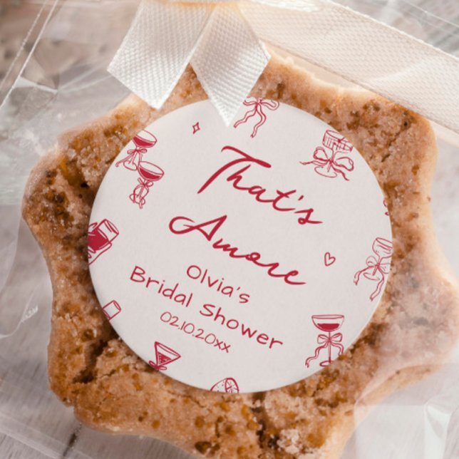 Red Hand Drawn That's Amore Bridal Shower Classic Round Sticker (Creator Uploaded)