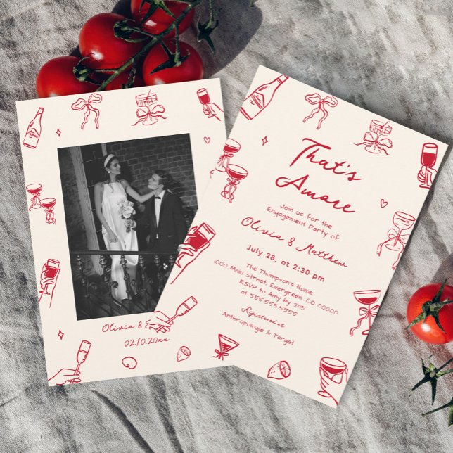 Red Hand Drawn That's Amore Engagement Party Invitation (Creator Uploaded)