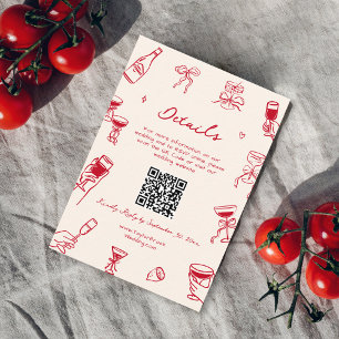 Red Hand Drawn Thats Amore Wedding Details Qr Code Enclosure Card