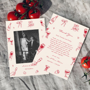 Red Hand Drawn Thats Amore Wedding  Thank You Card