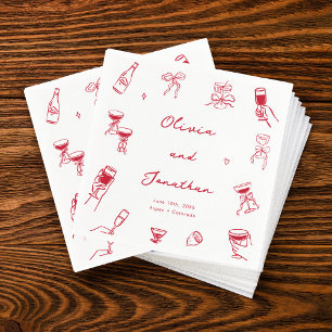 Red Hand Drawn Wedding Napkin