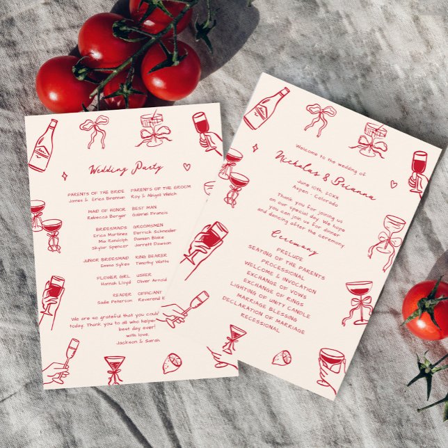Red Hand Drawn Wedding Program (Creator Uploaded)