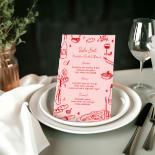 Red Hand Drawn Whimsical Wedding Menu