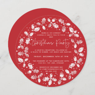 Red Hand Printed Holly+Berries Christmas Party Invitation