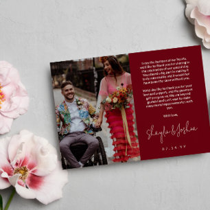 Red Hand-writing Script Photo Wedding Thank You Card