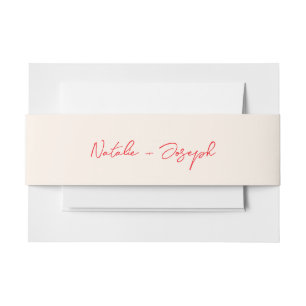 Red Hand Written Retro Calligraphy Boho Wedding Invitation Belly Band