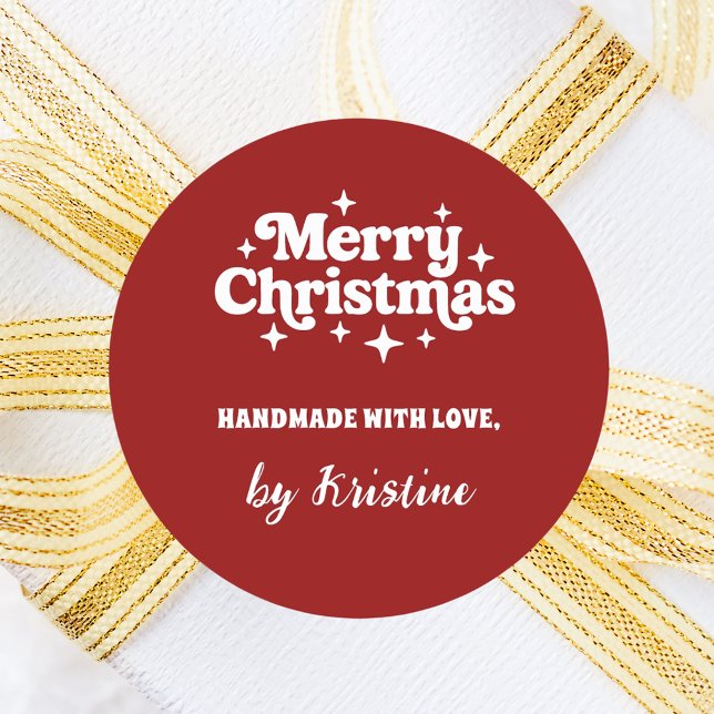 Red handmade by Christmas gift wrapping Classic Round Sticker (Creator Uploaded)
