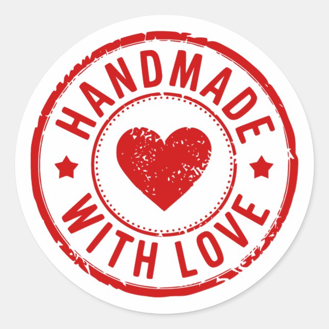 Red Handmade With Love Heart Sticker (Front)