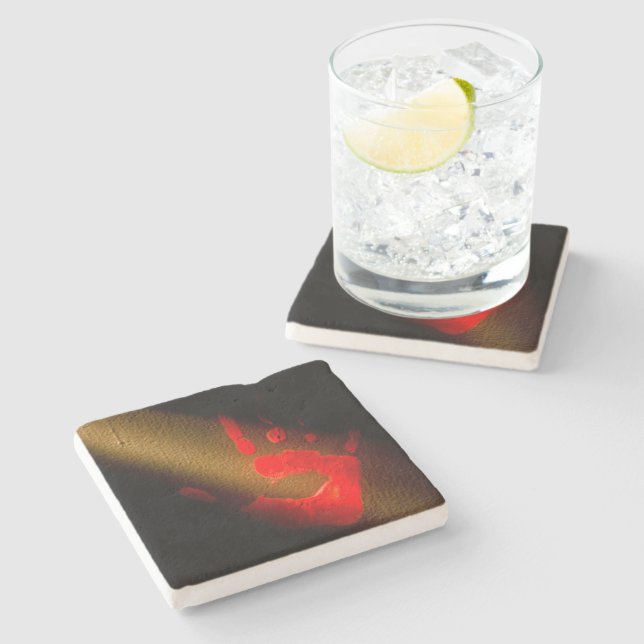 Red Handprint  Stone Coaster (Side)