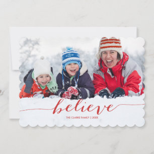 Red Handwriting Believe   Holiday Photo Card