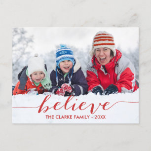 Red Handwriting Believe Holiday Photo Postcard