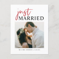 Red Handwritten Typography Just Married Photo