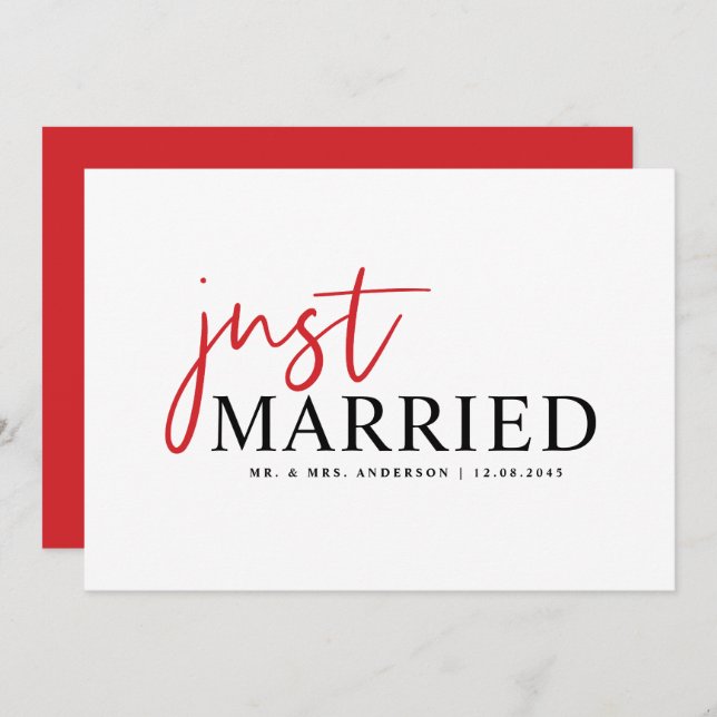 Red Handwritten Typography Modern Just Married Announcement (Front/Back)