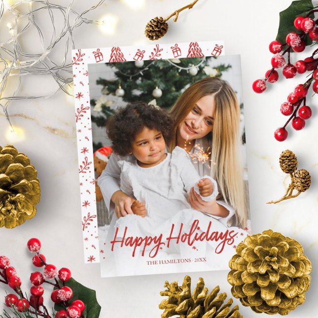 Red Handwritten Unique Photo Happy Holidays Invitation (Creator Uploaded)