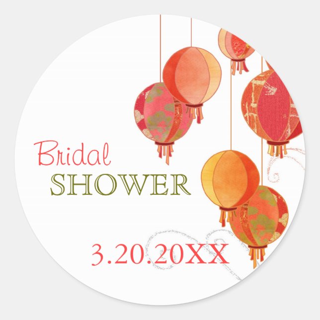 Red Hanging Lanterns Bridal Shower Classic Round Sticker (Front)