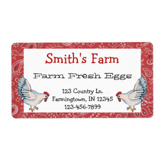 Red Hanky And Chickens Farm Fresh Eggs Label