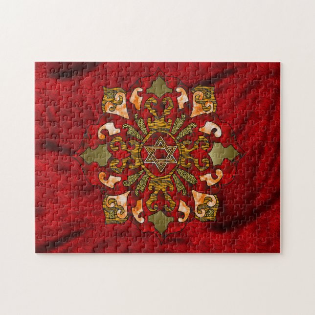 Red Hanukkah Mandala Jigsaw Puzzle (Horizontal)