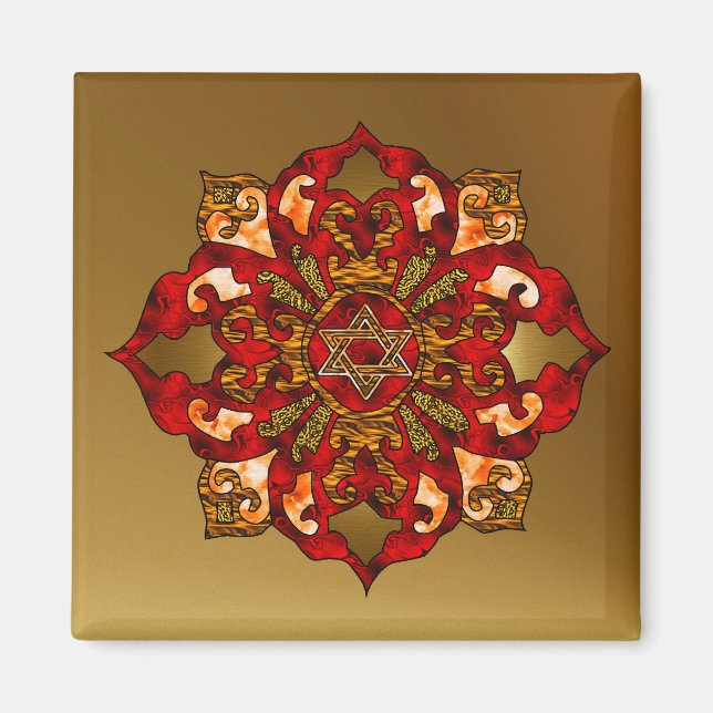 Red Hanukkah Mandala Magnet (Front)